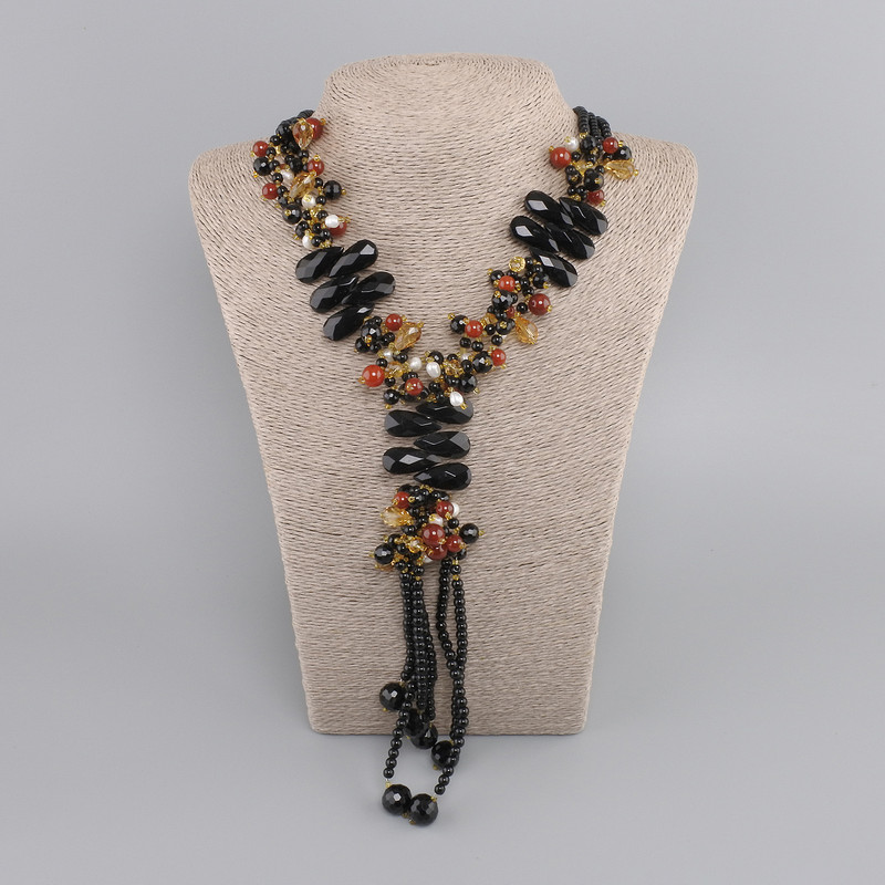 Three-row Assorted Stone Necklace, length 55cm+