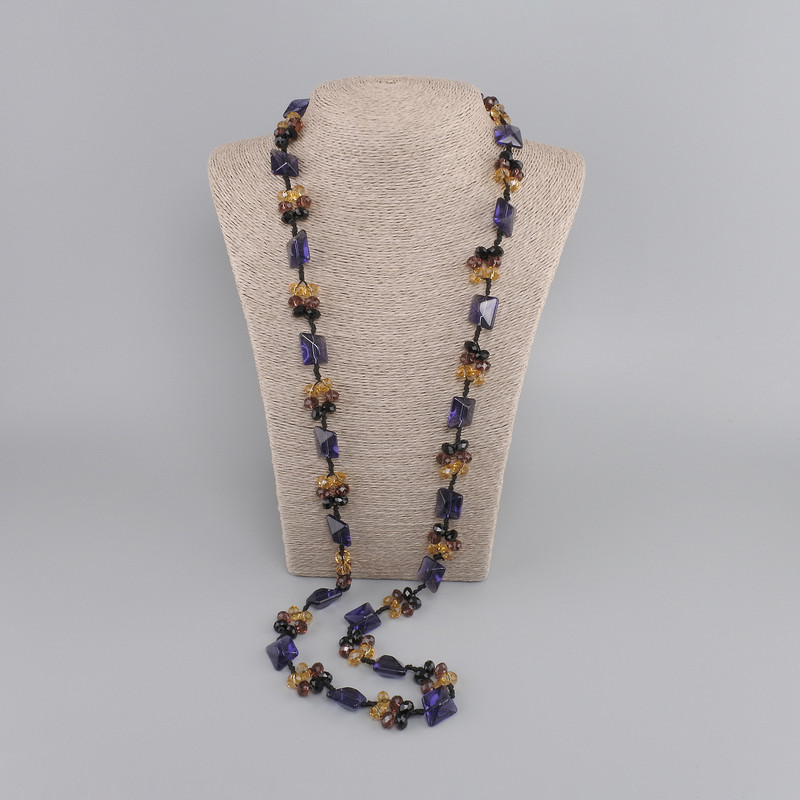 Long Necklace Tinted quartz faceted rhombus 20x18mm+- Czech crystal faceted rondelle 8x6mm+-, length 104cm+