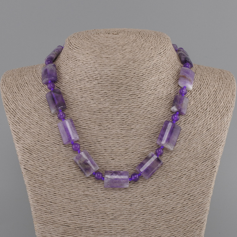 Amethyst Necklace rectangles 19-21x13-15mm+- smooth ball 6mm+-, length 45cm+- with clasp