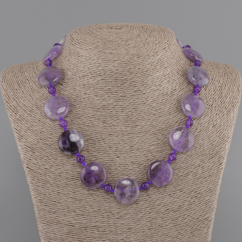 Amethyst Necklace coin 20mm+- smooth ball 6mm+-, length 45cm+- with clasp