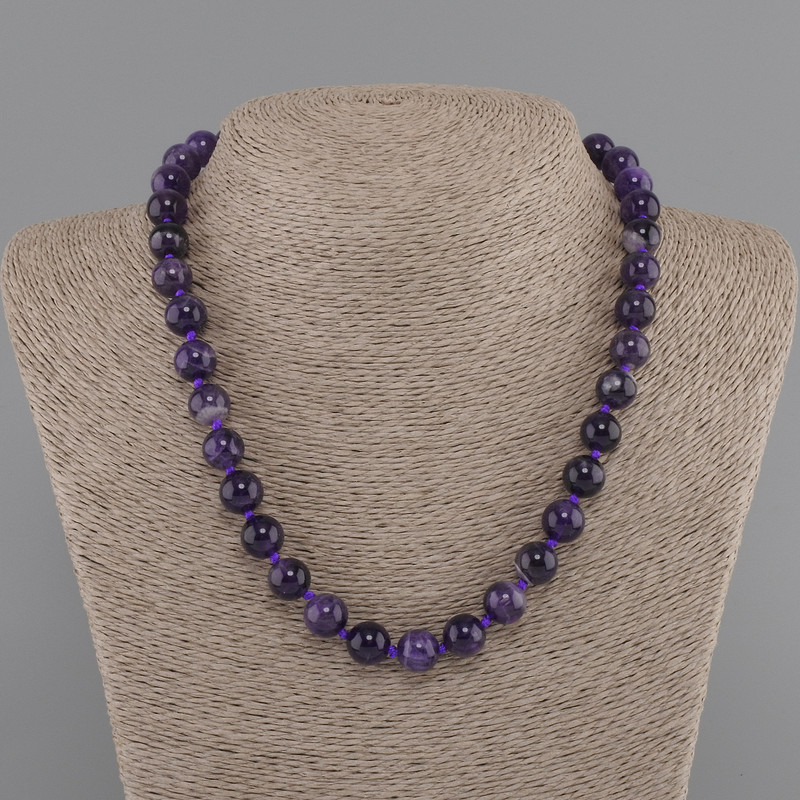 Amethyst Necklace smooth ball 10mm+-, length 45cm+- with clasp