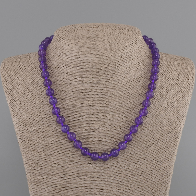 Amethyst Necklace, smooth bead 8mm+-, length 45cm+- with clasp