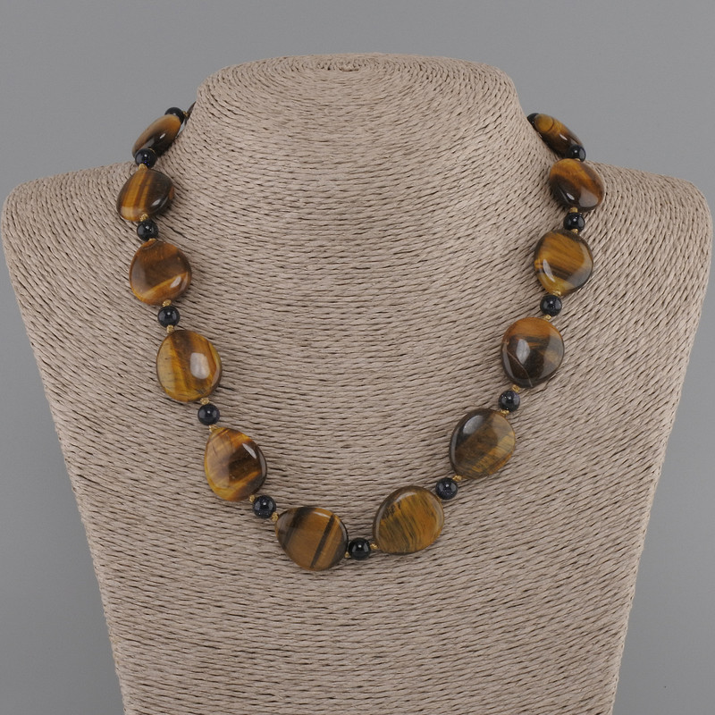 Necklace Tiger's Eye drop 20x17mm+- Aventurine Cairo Night bead 6mm+-, length 45cm+- with clasp