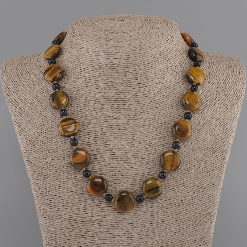 Necklace Tiger's Eye coin 15-16mm+- Aventurine Cairo Night bead 6mm+-, length 45cm+- with clasp