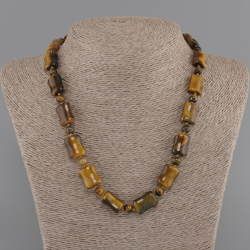 Necklace Tiger's Eye curved rectangle 16x12mm+- bead 6mm+-, length 45cm+- with clasp