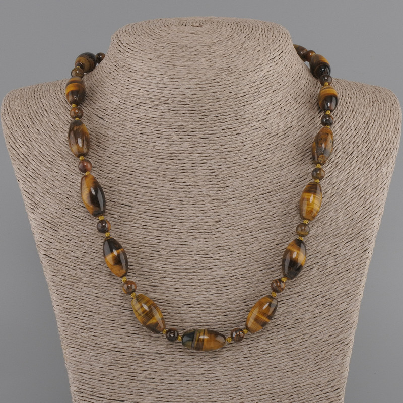 Necklace Tiger's Eye grain 20x10mm+- bead 6.5mm+-, length 50cm+- with clasp