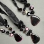 Necklace with Agate and Czech Crystal on Ribbon, length 62 cm+