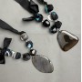 Agate and Czech Crystal Necklace on Ribbon, length 62 cm+