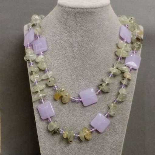 Prehnite and Agate Necklace, length 70 cm+