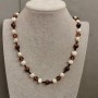 Necklace with Pearls, Bull's Eye Jasper, and Czech Crystal, 76 cm