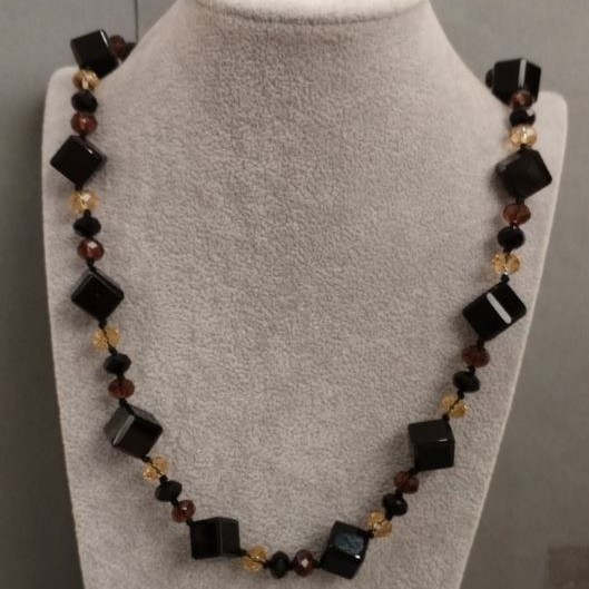 Necklace Agate Czech Crystal, length 84 cm+