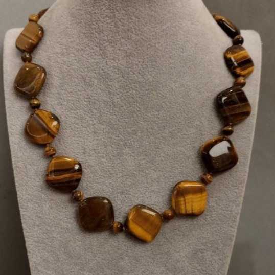 Tiger's Eye Bead Necklace, length 50 cm+