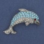 Dolphin Brooch with Rhinestones, Silver-tone metal 44×25 mm+