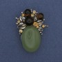 Accent brooch-pendant with nephrite and rhinestones, silvery metal, 40×30 mm+