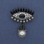 Brooch Eye Accent with Crystals Majorca Pearl Silver-Tone Metal 42×32 mm+