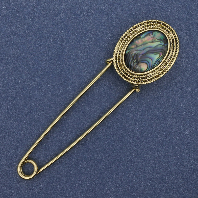 Abalone brooch pin with gold-tone metal 80×22 mm