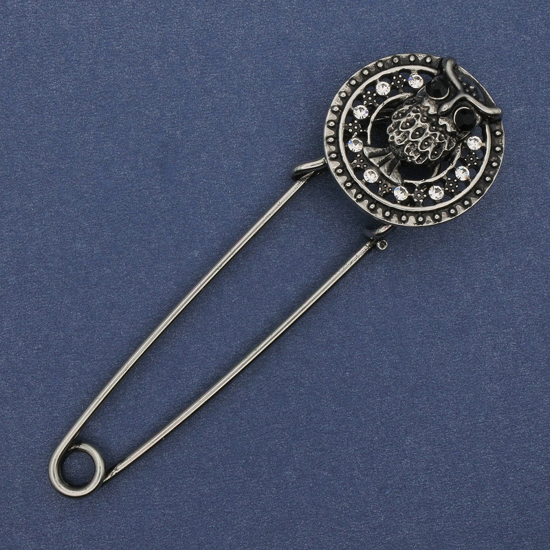 Brooch pin with rhinestones 80x24 mm ± silver-tone metal