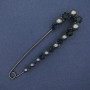 Brooch pin with Majorca pearls and rhinestones, 103×25 mm ± dark-silver metal