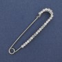 Brooch pin with white rhinestones, 72×17 mm ±, silver-toned metal