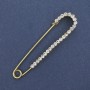Brooch pin with white crystals, 72×17 mm ± gold-tone metal