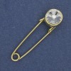 White Crystal Brooch Pin, 38×10 mm ±, Gold-tone Metal