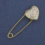 Brooch pin with white crystals 38×12 mm ± gold-tone metal