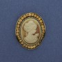 Cameo Brooch-Pendant 'Lady' with Rhinestones in Golden Metal 43x38 mm +