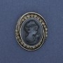 Cameo Lady Brooch Pendant, Rhinestones, Silver-Toned Metal, 44×37 mm +