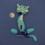 Magnetic Cat Brooch with Enamel and Crystals, Gold-Tone Metal, 62x56mm+