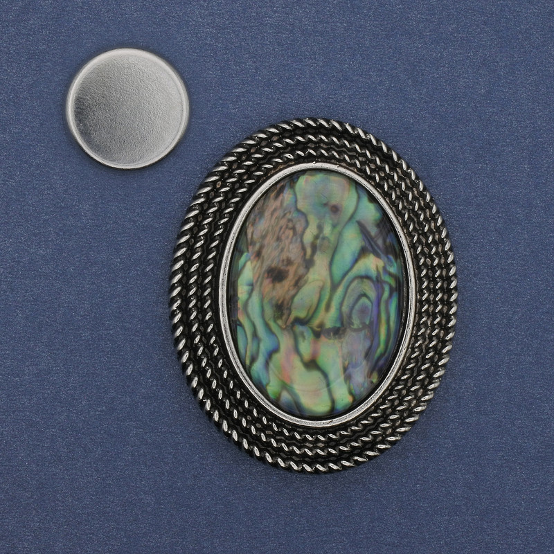 Magnetic Abalone Shell Brooch, Silver-Toned Metal 47x37 mm+