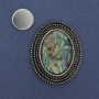 Magnetic Abalone Shell Brooch, Silver-Toned Metal 47x37 mm+