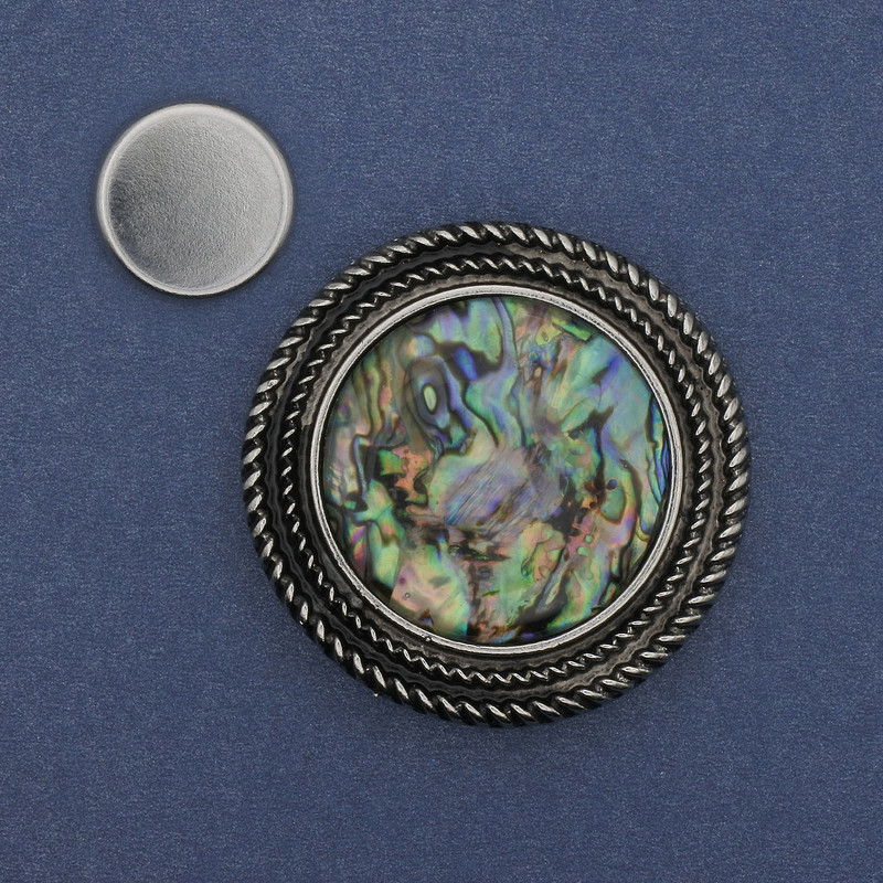 Magnetic Abalone Brooch, Silver-Tone Metal, 40mm+