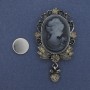 Magnetic Brooch Cameo Lady with Rhinestones Silver-Tone Metal 55×32 mm +
