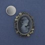 Magnetic brooch 'Lady Cameo' with crystals, silver-tone metal, 41×33 mm +