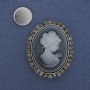 Magnetic Brooch Cameo Lady with Rhinestones, Silver Metal 50×40 mm +