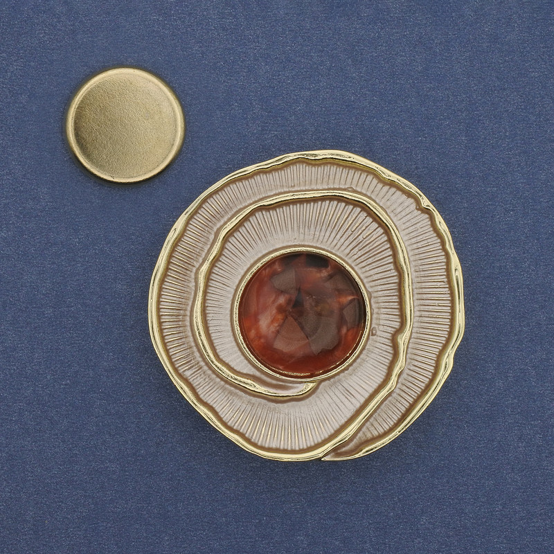 Accent Brooch with Enamel and Magnetic Clasp, Gold-Tone Metal, 41mm+