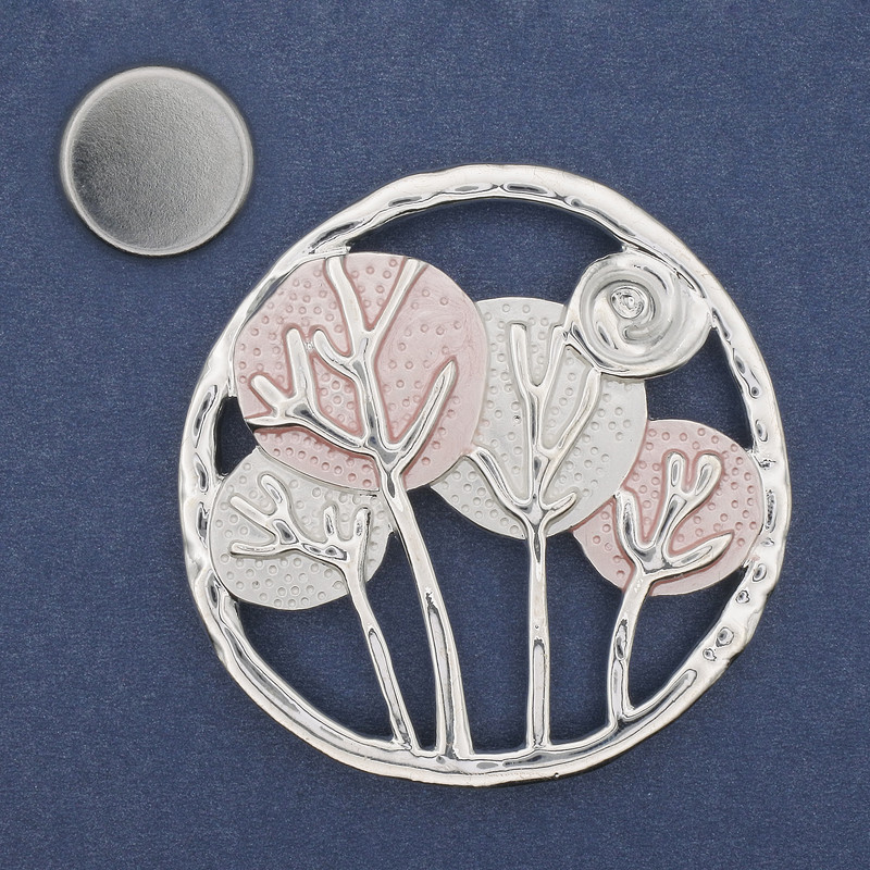 Accent Enamel Magnetic Brooch, Silver Metal, 50 mm+