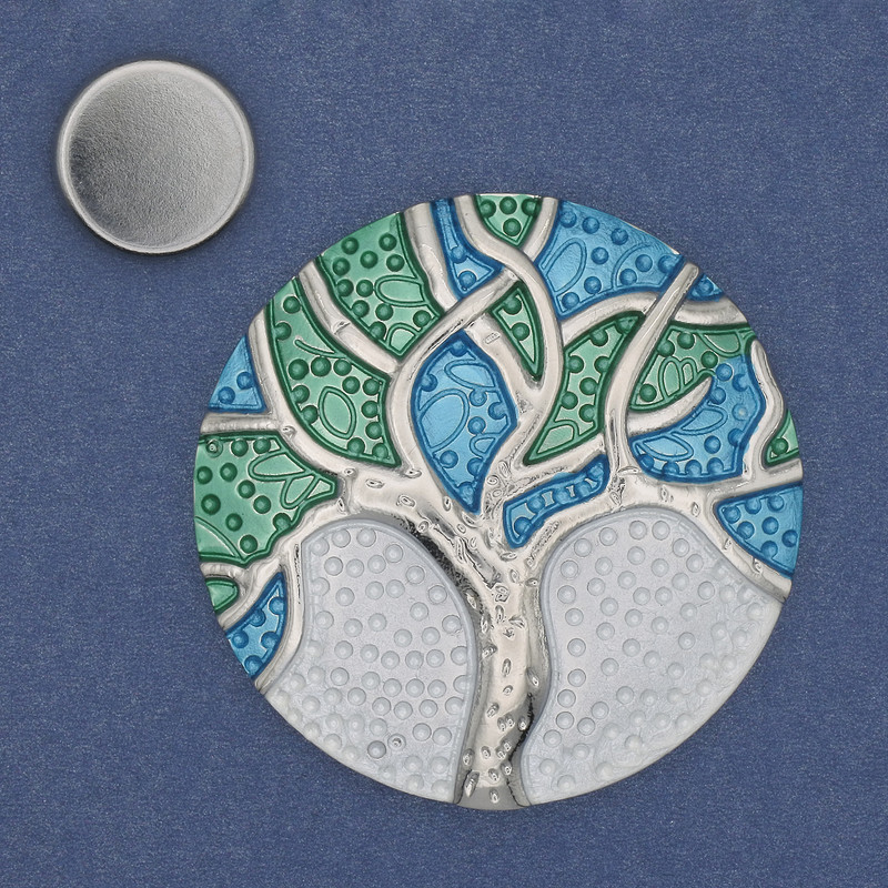 Magnetic Brooch 'Accent' with Silver Enamel on Silver-tone Metal 48mm+