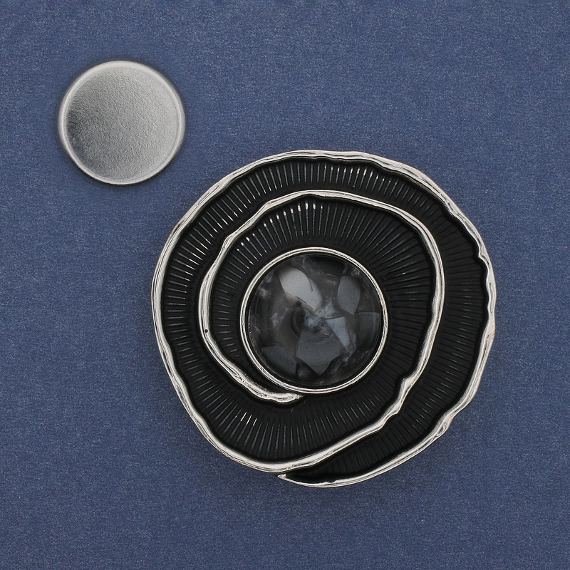 Accent Magnetic Brooch, Silver Enamel, Silver-Tone Metal, 41mm+
