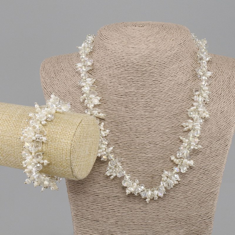 Set of freshwater pearls and Czech crystal necklace, length 49 cm ±; bracelet, length 19 cm ±; with clasp