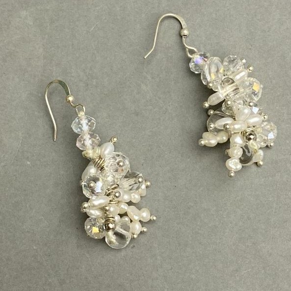 Earrings Pearls Czech Crystal, length 50mm+