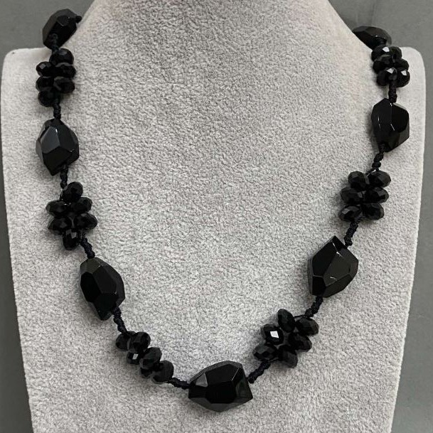 Long necklace agate Czech crystal, length 110 cm+