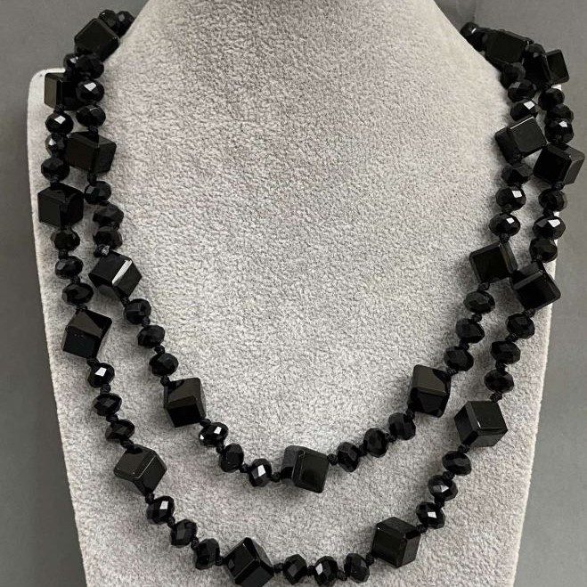 Necklace Agate and Czech crystal, length 112 cm+