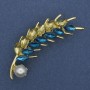 Brooch 'Kolosok' with yellow and blue crystals, pearl, gold-tone metal 55×15 mm +