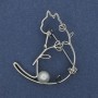 Brooch Cat with Pearl, Silvery Metal 40x34mm+