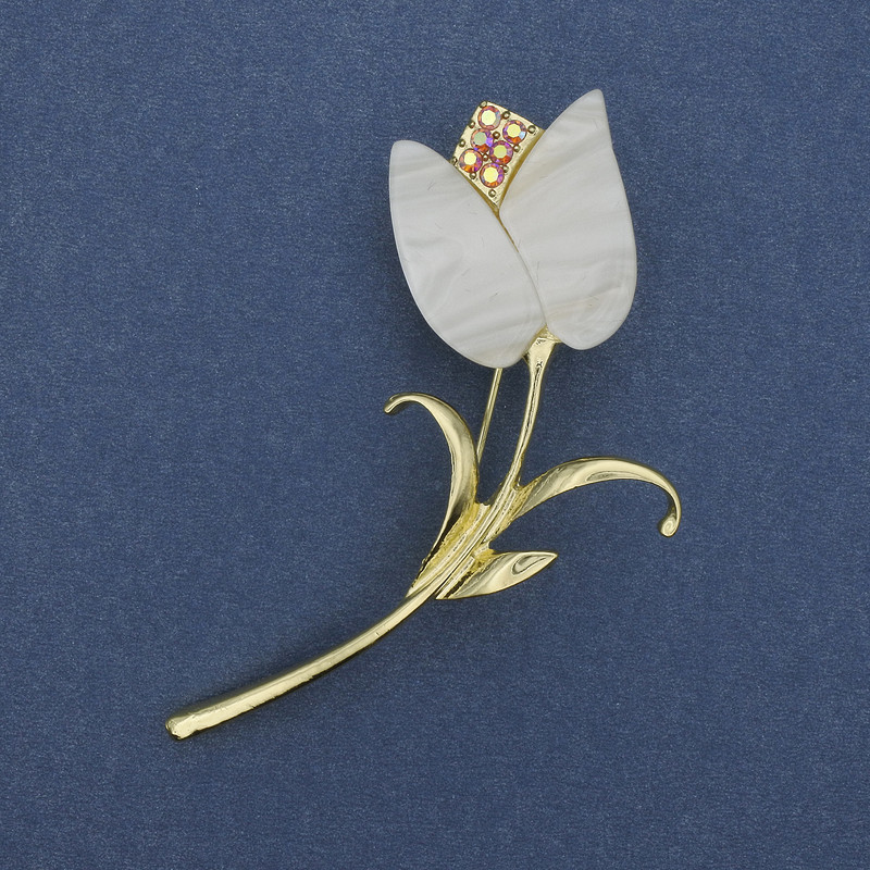 Flower Brooch Pendant with Gold-Tone Crystals 70×35 mm+