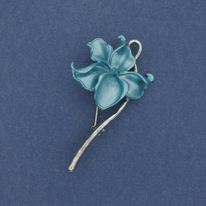 Brooch pendant 'Flower', enamel, silver-tone metal, 56×30 mm+
