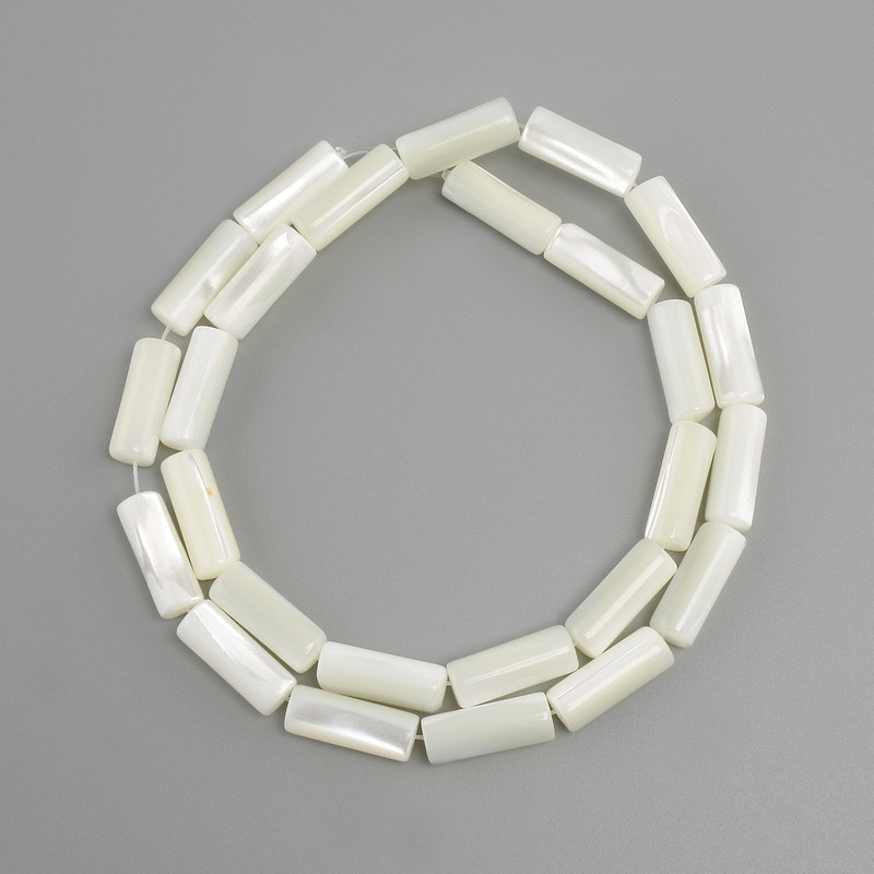 Mother-of-Pearl Cylindrical Beads 15x6 mm, length 39 cm ± on beading thread