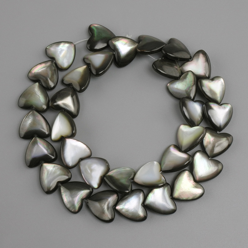 Mother-of-Pearl Heart-shaped Beads 12mm on Thread