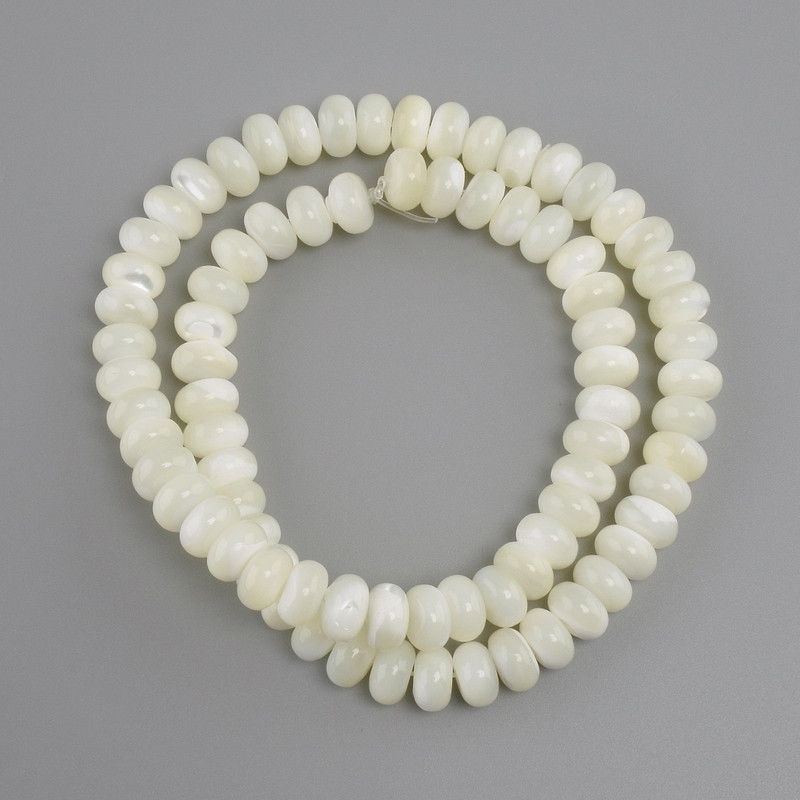Mother-of-Pearl Rondelle Beads, 8x5 mm, approx. 38 cm on beading wire